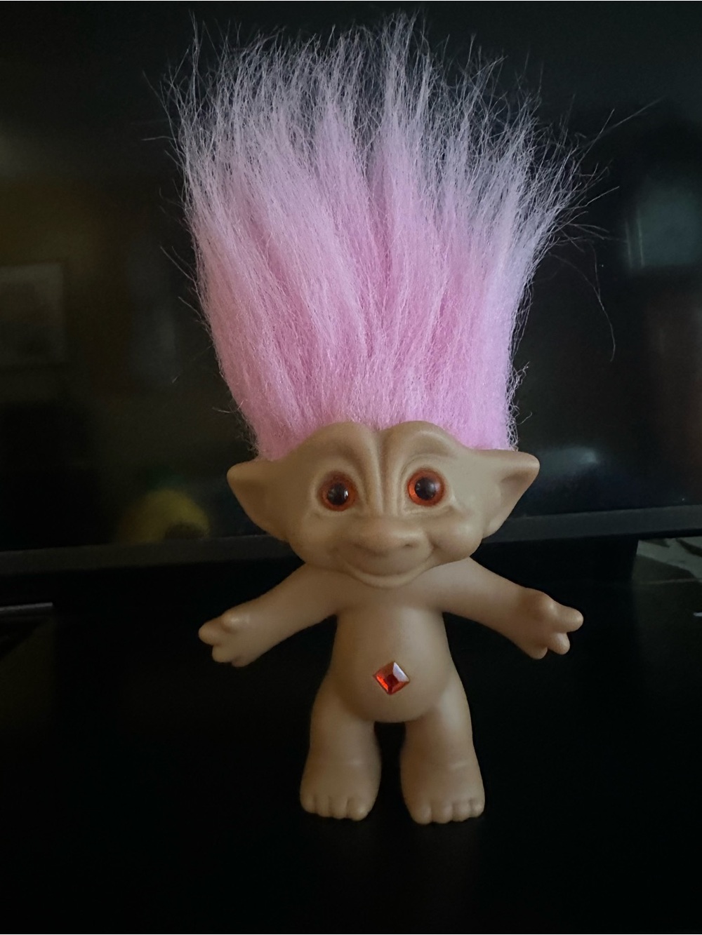 Vintage AUTH Ace Novelty pink haired gem belly Troll doll - excellent condition!